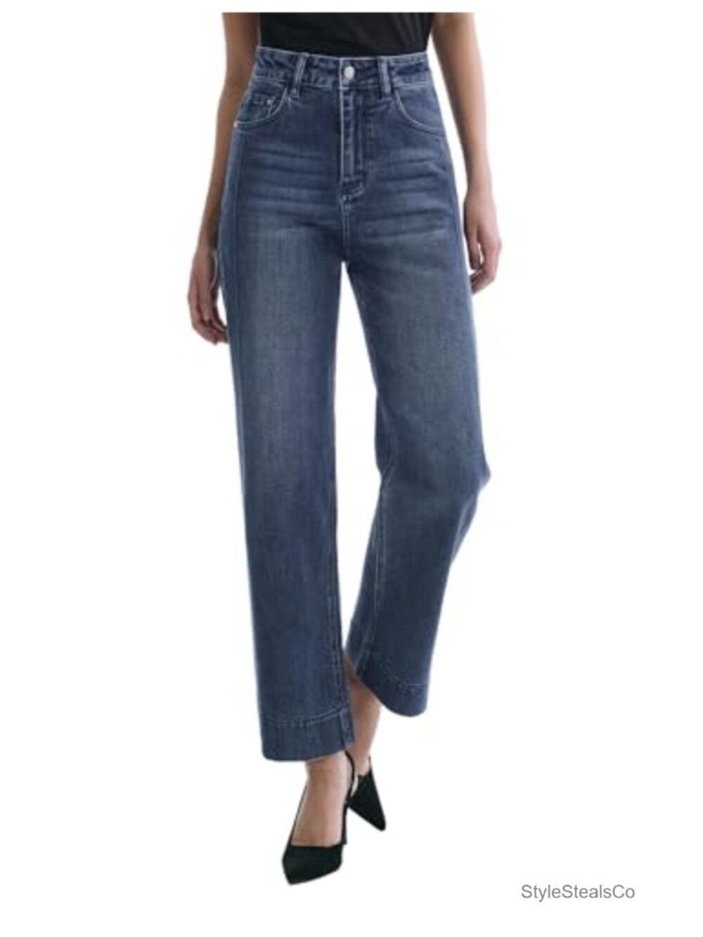 Women's Straight Leg High Waisted Cropped Stretch Denim Jeans
